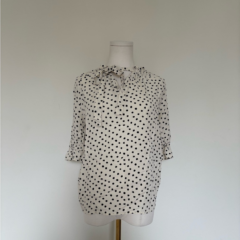 Who What Wear Cream Blouse with Black Dots